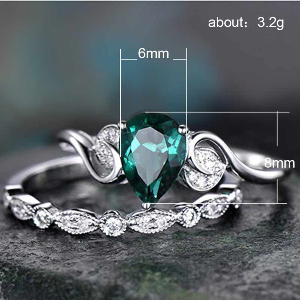 Elegant Dainty Lake Green Anillos 925 Silver Couple Ring Set, VIP211 - Picture 6 of 6